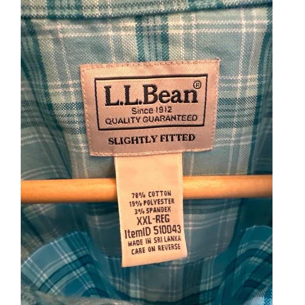 LL Bean Shirt Mens XXL Turquoise Plaid Long Sleeve Button Slightly Fitted Heavy - Picture 3 of 8